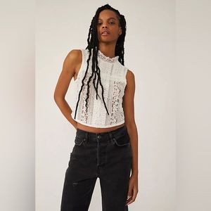 free people tea party lace crop tank cream